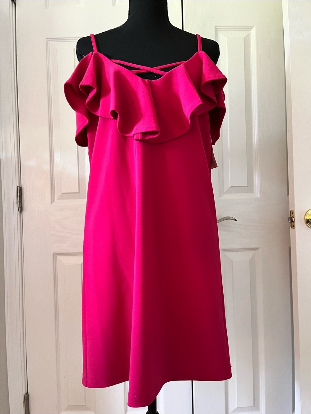 Boston Proper Hot Pink Ruffle Cold Shoulder Dress Small